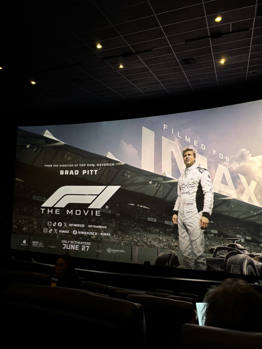 Just got out of #F1TheMovie screening: film was more emotional than I had anticipated, Brad Pitt is hotter than ever, soundtrack (with Tate! Roddy! Rosé!) is perfect accompaniment to the race scenes