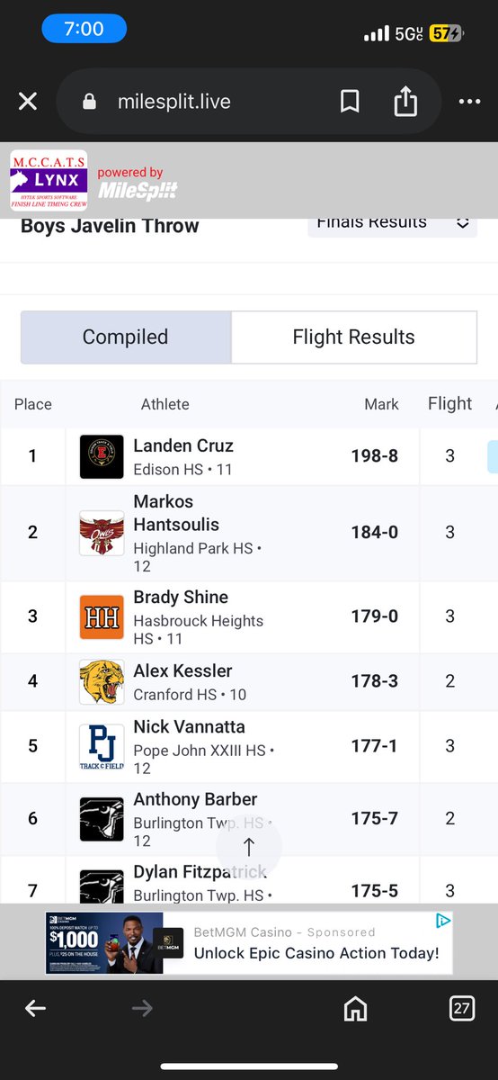 Cranford_Track's tweet photo. Alex Kessler placed 4th in NJ today in the javelin breaking his own school record by 8 feet! https://t.co/gjMxQ4kZBU