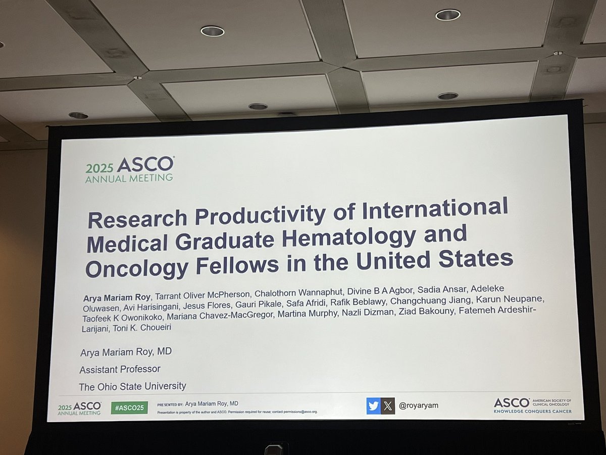 AviHarisingani's tweet image. Wrapping up another great @ASCO, grateful to have been a part of some impactful projects and having soaked in several practice-changing talks! Looking forward to returning next year, hopefully as an incoming heme/onc fellow! #ASCO25🎗️
