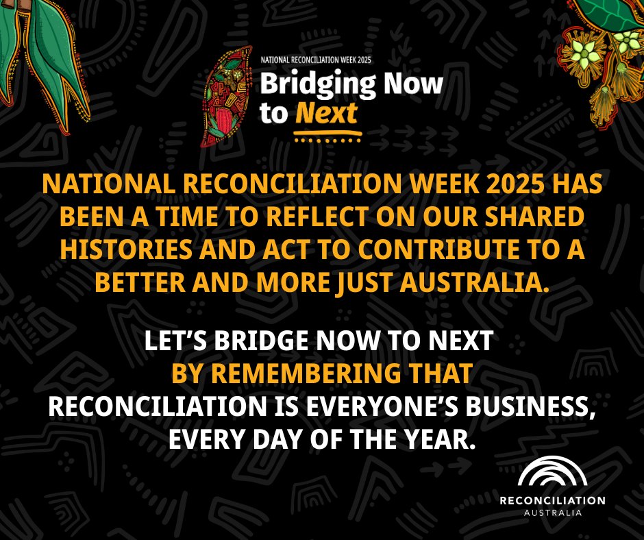 RecAustralia's tweet image. #NRW2025 urged us to look ahead &amp;amp; continue the push forward as past lessons guide us.

Let&apos;s reflect on our shared histories &amp;amp; act to contribute to a better &amp;amp; more just Australia &amp;amp; acknowledge reconciliation is everyone’s business, every day of the year.

reconciliation.org.au