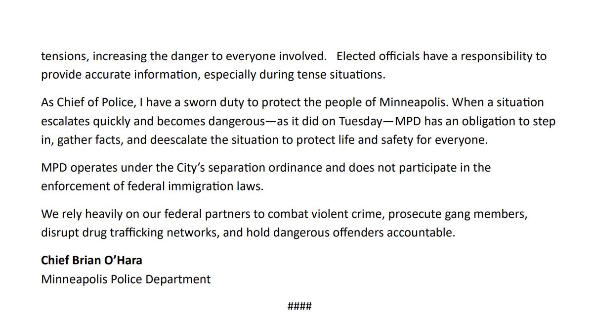 Statement from MPD Chief Brian O'Hara regarding yesterday's Federal Search Warrant