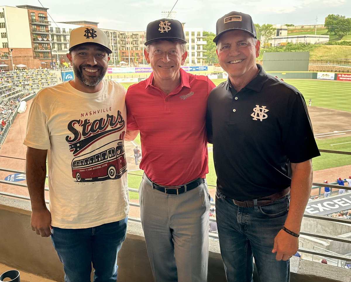 randyboyd's tweet photo. A fun night of @smokiesbaseball at Covenant Health Park hosting @NashvilleStars and the leaders of Music City Baseball who are working to bring Major League Baseball to Nashville! #MLBExpansion #MLBtoTennessee https://t.co/50Pd2w7CWl