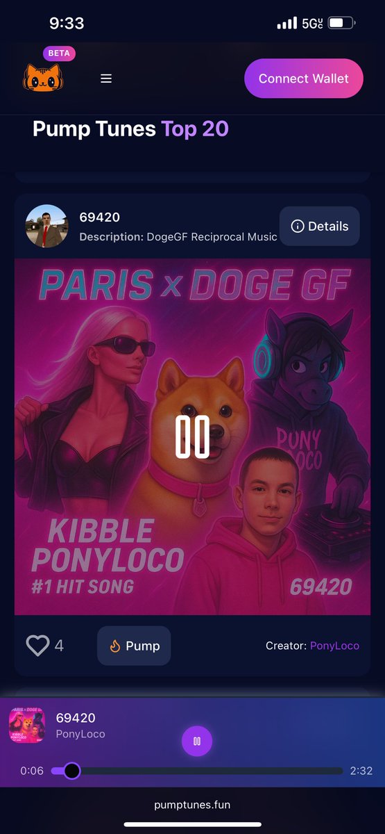 🎵🚀 Mint Your Music, Own the Beat!
Artists, it’s time to level up! On Pump Tunes, you can mint your songs as NFTs, sell them, and climb the Top 20 charts. 💸🔥

🔊 Featured: “69420” by PonyLoco — #1 Hit Song on the rise!
🐶💿 Powered by DogeGF vibes and unstoppable creativity.