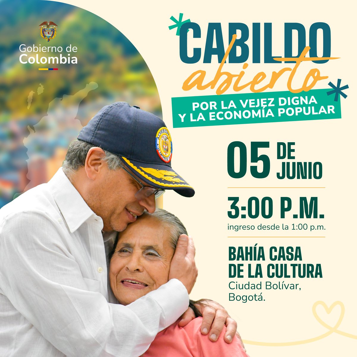 ProsperidadCol's tweet photo. 📢 📣Este jueves 5 de junio hay #CabildoAbierto en Ciudad Bolívar, localidad del Bogotá Distrito Capital.
Por vejez digna ¡acompaña esta expresión de la democracia!
📍Casa Cultural de Ciudad Bolívar. Cra 38 #59B-43 Sur. Ciudad Bolívar.
¡Difunde y acude! 🌀 https://t.co/pZMRv8dkag