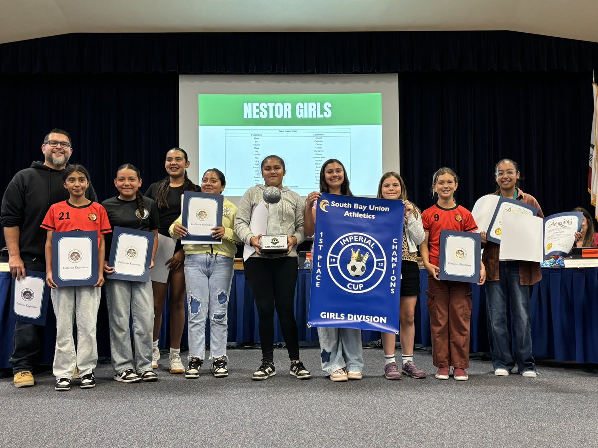SBUSD_NEWS's tweet photo. Tonight the Board honored the teams from Nestor for winning the Imperial Cup! #StudentStars https://t.co/EmUoydbWO1