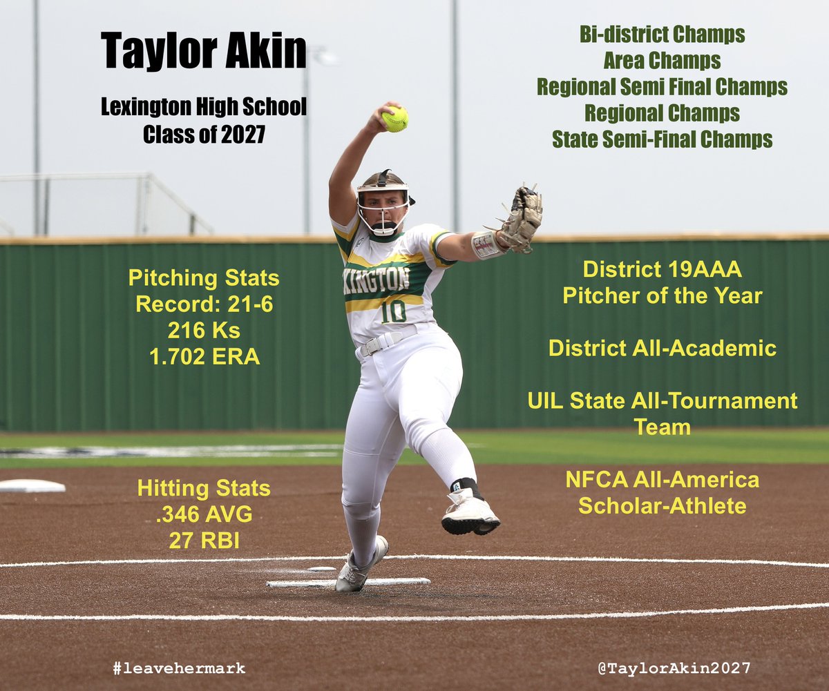 Taylor Akin 2027 (@taylorakin2027) on Twitter photo Summer softball is coming at us fast, but one more post to sum up my year for <a href="/_LEXsoftball/">Lexington High School Softball</a>. <a href="/BlazeKTXGold16U/">TexasBlazeKTXGold16U</a> <a href="/BlazeFastpitch/">Texas Blaze</a> Summer softball is coming at us fast, but one more post to sum up my year for <a href="/_LEXsoftball/">Lexington High School Softball</a>. <a href="/BlazeKTXGold16U/">TexasBlazeKTXGold16U</a> <a href="/BlazeFastpitch/">Texas Blaze</a>