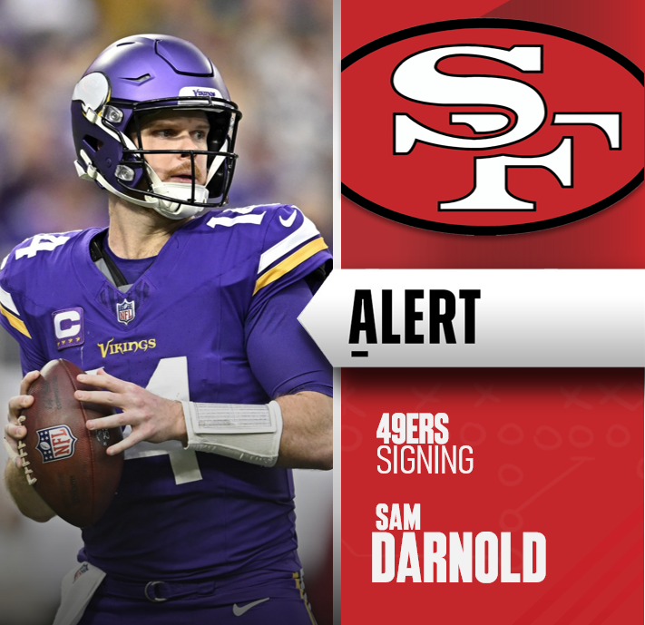 TheIFLeague's tweet photo. The 49ers had a flurry of signings this afternoon:  K Jake Bates (1 yr/$1M), QB Sam Darnold (1 yr/$2M), QB Justin Fields (1 yr/$2M) and RB Rico Dowdle (1 yr/$1.5M) https://t.co/UNfkvWyJjH