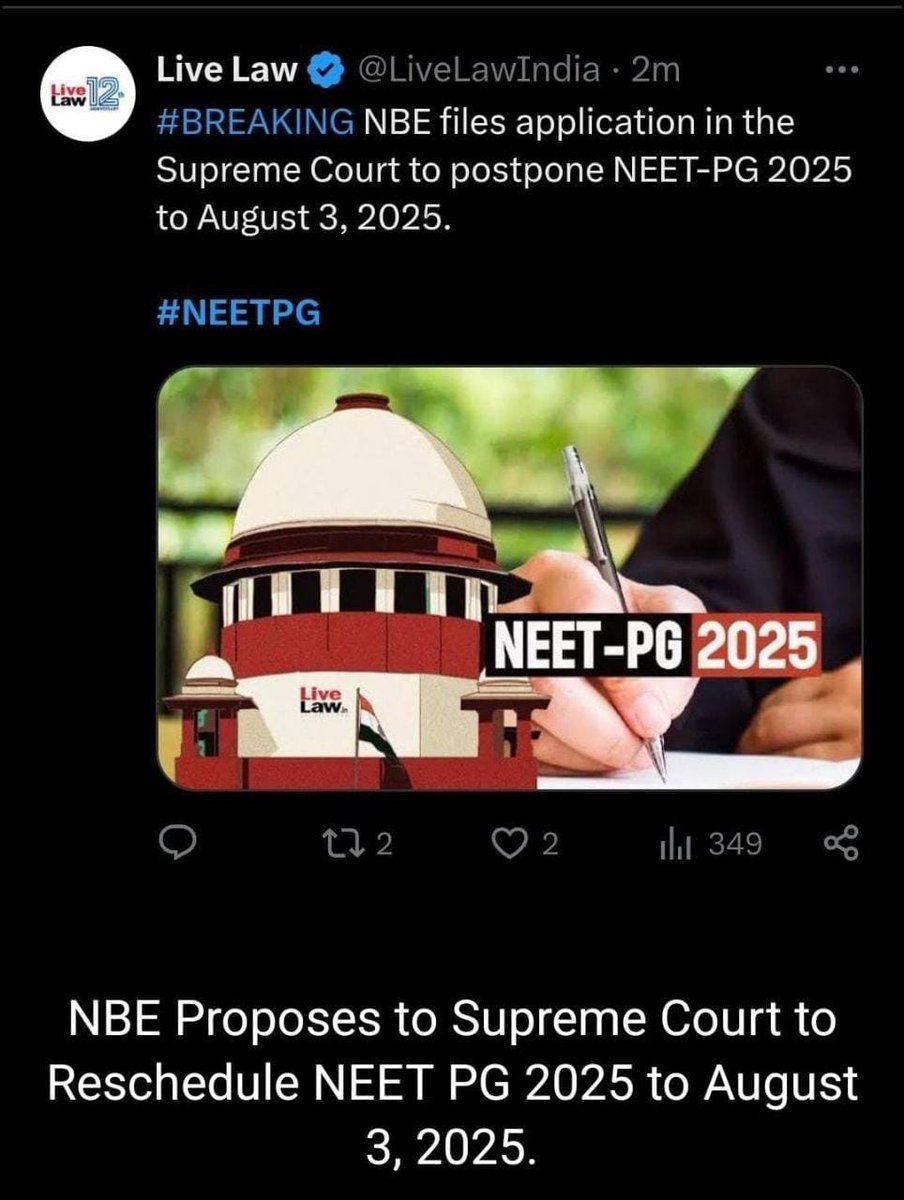 Dr Vinod Sharma Bagra ( बागड़ा ब्रांड ) (@dr_vinod_bagra) on Twitter photo NEET-PG 2025 परीक्षा के निष्पक्ष, सुरक्षित और प्रभावी संचालन करने के लिए nbems ने कोर्ट से 03/08/25 मांगी....!!
-<a href="/Dr_Vinod_Bagra/">Dr Vinod Sharma Bagra ( बागड़ा ब्रांड )</a>
#NEET2025 #neetpg
<a href="/sarkari_doctor/">Sarkari Doctor</a> <a href="/DrDhruvchauhan/">Dr.Dhruv Chauhan</a> NEET-PG 2025 परीक्षा के निष्पक्ष, सुरक्षित और प्रभावी संचालन करने के लिए nbems ने कोर्ट से 03/08/25 मांगी....!!
-<a href="/Dr_Vinod_Bagra/">Dr Vinod Sharma Bagra ( बागड़ा ब्रांड )</a>
#NEET2025 #neetpg
<a href="/sarkari_doctor/">Sarkari Doctor</a> <a href="/DrDhruvchauhan/">Dr.Dhruv Chauhan</a>