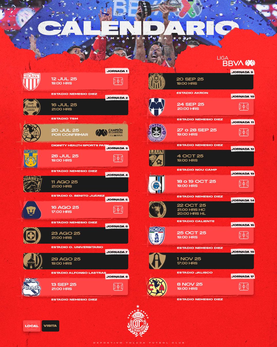 TolucaFC's tweet photo. Este es el camino del campeón en el Apertura 2025 de la @LigaBBVAMX ⚽️ https://t.co/E3RBQM3SUV