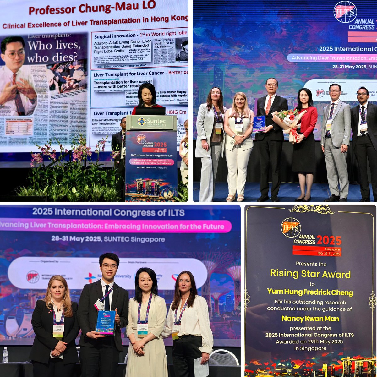 HKUSurgery's tweet photo. 【Celebrating Excellence at the 2025 ILTS Congress in Singapore】

We are proud to share some exciting news from the 2025 International Congress of ILTS held in Singapore—an event that brought well-deserved recognition to our department.

🎉 Congratulations to Professor Lo Chung Mo, Chair Professor of our department, on receiving the prestigious 2025 ILTS Distinguished Service Award. This honour celebrates his exceptional contributions to ILTS and his visionary leadership in advancing liver transplantation on a global scale. Professor Nancy Man delivered a tribute, highlighting Professor Lo’s clinical excellence and his unwavering commitment to innovation in liver transplantation in Hong Kong.

#HKUSurgery #hkumed #Surgery #Livertransplantation #ILTS #ILTSCongress2025

1/2