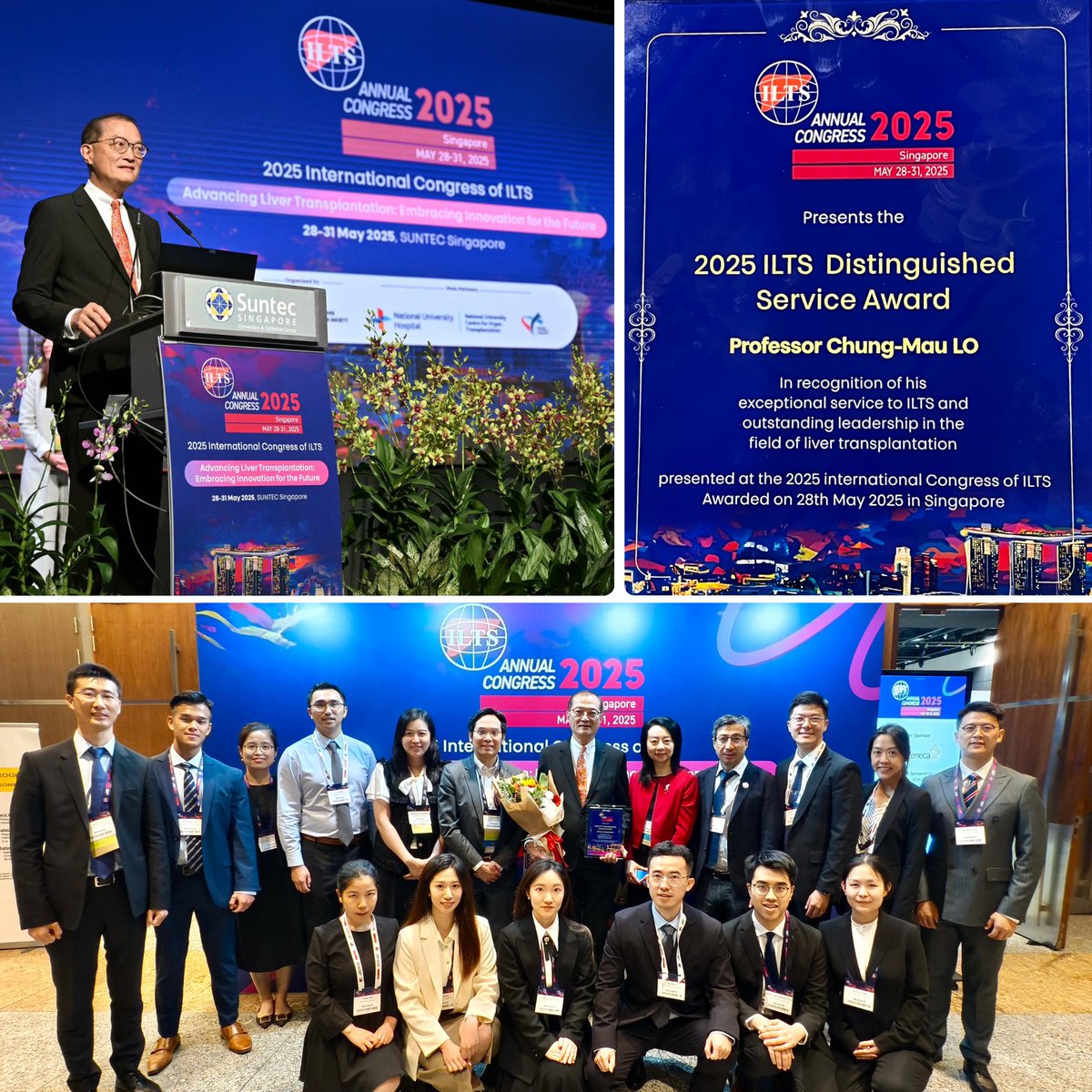 HKUSurgery's tweet photo. 【Celebrating Excellence at the 2025 ILTS Congress in Singapore】

We are proud to share some exciting news from the 2025 International Congress of ILTS held in Singapore—an event that brought well-deserved recognition to our department.

🎉 Congratulations to Professor Lo Chung Mo, Chair Professor of our department, on receiving the prestigious 2025 ILTS Distinguished Service Award. This honour celebrates his exceptional contributions to ILTS and his visionary leadership in advancing liver transplantation on a global scale. Professor Nancy Man delivered a tribute, highlighting Professor Lo’s clinical excellence and his unwavering commitment to innovation in liver transplantation in Hong Kong.

#HKUSurgery #hkumed #Surgery #Livertransplantation #ILTS #ILTSCongress2025

1/2