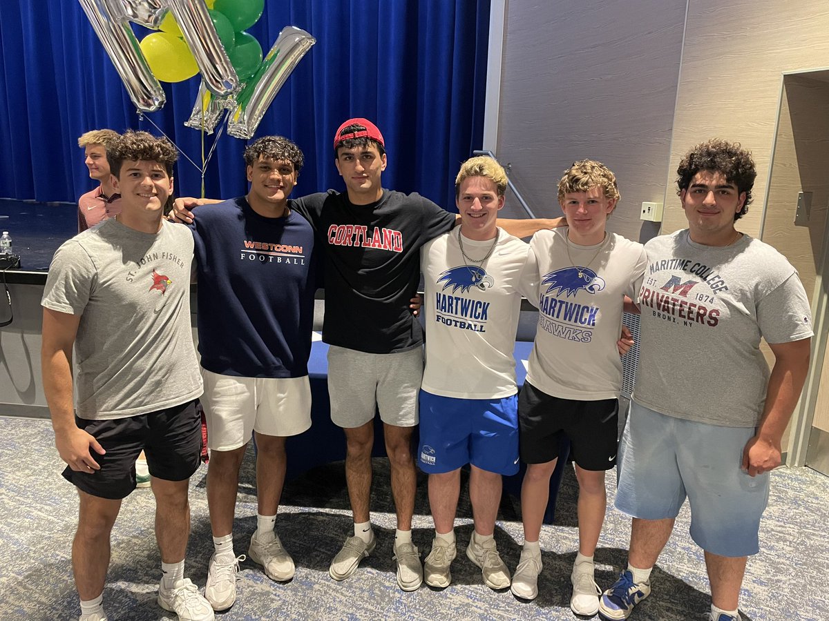 Herricks HS Football (@herricks_hs) on Twitter photo So Proud of our Seniors signing today to play at the next level
Jake Cortiglia - St. John Fisher 
Hugh Santosus - Hartwick College
Troy Madden - Hartwick College 
Aryan Sharma - Western Connecticut 
Kiriakos Dafnos - SUNY Maritime 
Aziz Kamran - SUNY Cortland 
Go Highlanders! So Proud of our Seniors signing today to play at the next level
Jake Cortiglia - St. John Fisher 
Hugh Santosus - Hartwick College
Troy Madden - Hartwick College 
Aryan Sharma - Western Connecticut 
Kiriakos Dafnos - SUNY Maritime 
Aziz Kamran - SUNY Cortland 
Go Highlanders!