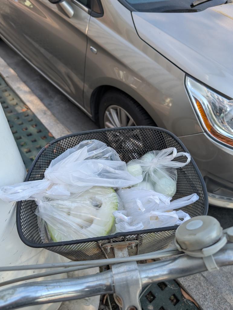 明天要回去了，今早來外面吃個早餐，吃完了買菜回家做午餐。