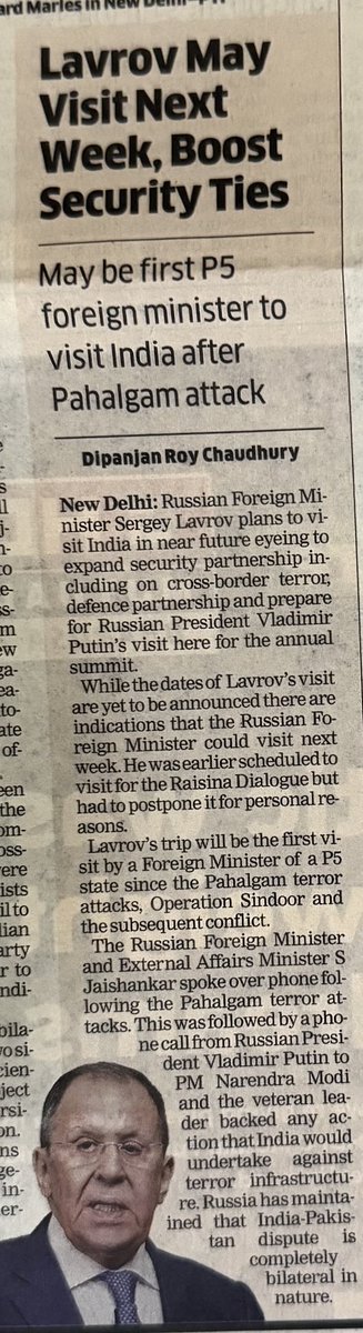 Dipanjan R Chaudhury (@dipanjanet) on Twitter photo Russian FM Sergey Lavrov plans India trip mid June. On agenda stronger anti-terror ties; security-defence partnership as India eyes additional S-400 systems & upgraded BrahMos & Putin’s visit for annual Summit — My report <a href="/ETPolitics/">ET Politics</a> Russian FM Sergey Lavrov plans India trip mid June. On agenda stronger anti-terror ties; security-defence partnership as India eyes additional S-400 systems & upgraded BrahMos & Putin’s visit for annual Summit — My report <a href="/ETPolitics/">ET Politics</a>