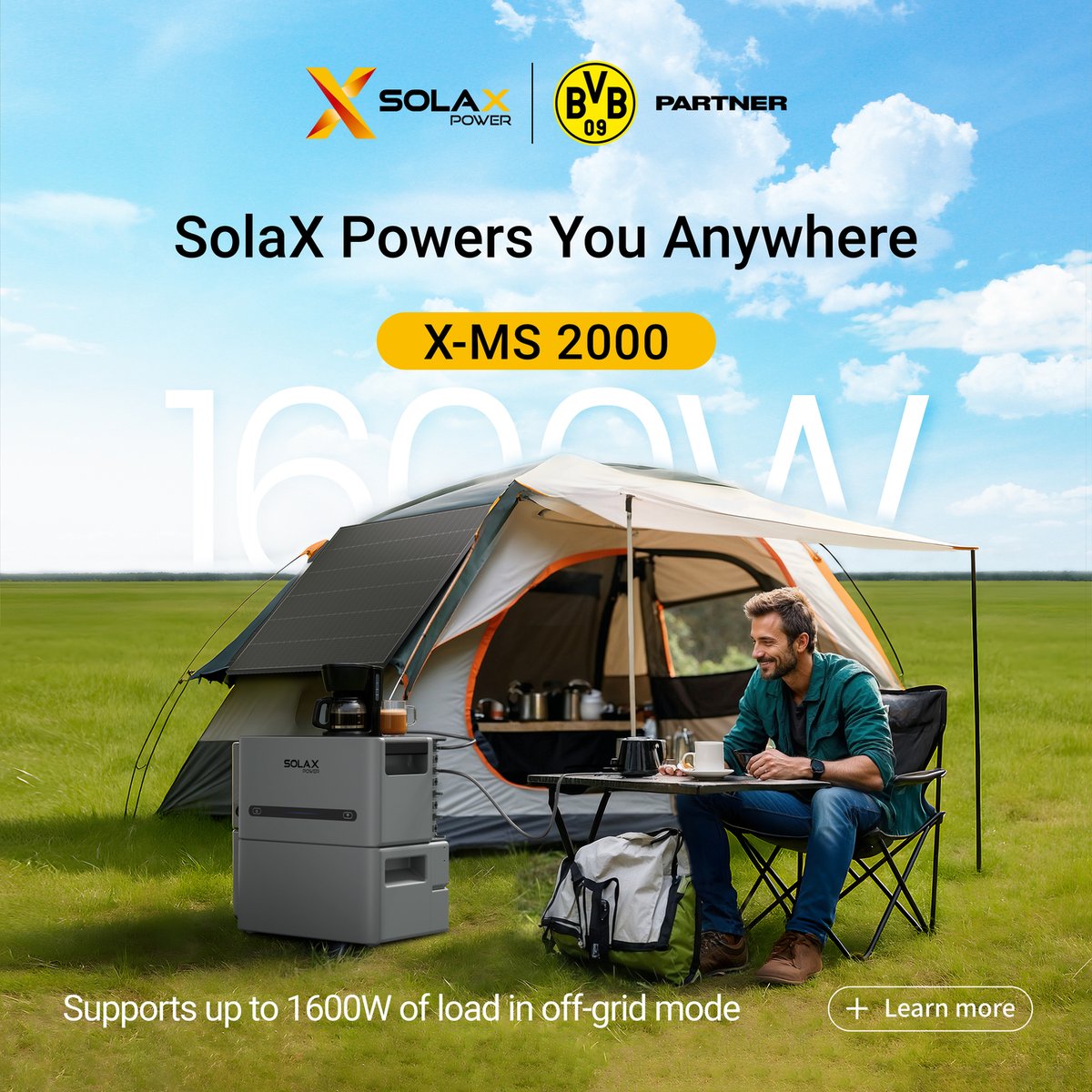 #SolaXProduct: 𝐗-𝐌𝐒 𝟐𝟎𝟎𝟎 — Your Anywhere Energy Companion 

The SolaX X-MS 2000, your portable, plug-and-play power companion, can also meet the off-grid needs. With support for up to 1600W of off-grid load, it keeps your essentials running — whether you're out camping, on