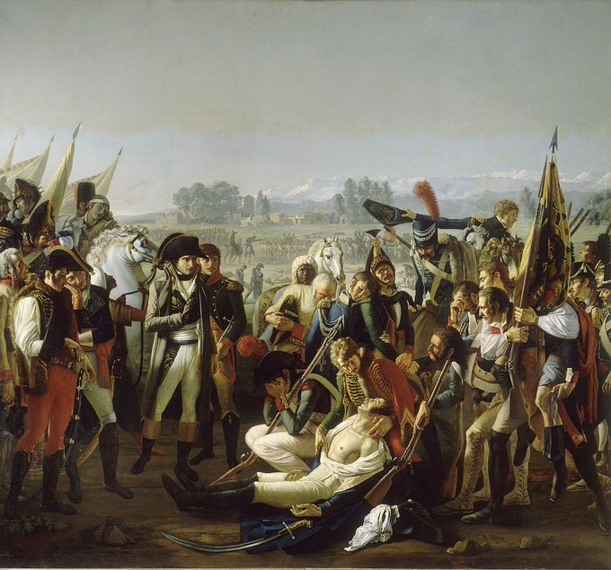 Today in 1800, Napoleon triumphs at Marengo. The victory sees Austria driven from Italy while consolidating Bonaparte's power as First Consul. Parisian streets, French warships &amp; even a chicken dish will all be named for the battle. Napoleon even dubs his favourite horse Marengo.