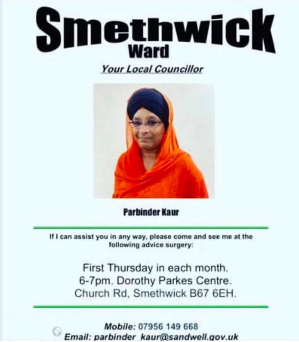 Parbinder Kaur (@parbinder_kaur) on Twitter photo I’m holding a Councillor Surgery today The Dorothy Parkes Centre in Smethwick from 6pm to 7pm. Feel free to drop by to discuss any concerns you may have. Alternatively,you can email me at parbinder_kaur@sandwell.gov.uk or call 07956149668
The Dorothy Parkes Centre
<a href="/SandwellLabour/">Sandwell Labour</a> I’m holding a Councillor Surgery today The Dorothy Parkes Centre in Smethwick from 6pm to 7pm. Feel free to drop by to discuss any concerns you may have. Alternatively,you can email me at parbinder_kaur@sandwell.gov.uk or call 07956149668
The Dorothy Parkes Centre
<a href="/SandwellLabour/">Sandwell Labour</a>