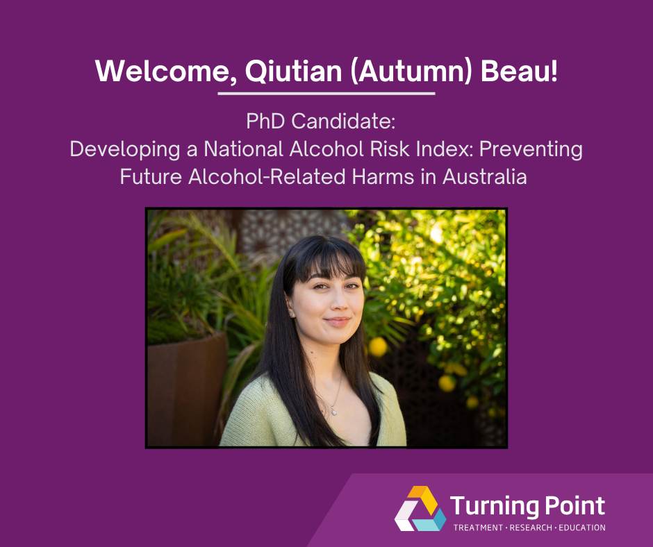 Turning Point (@turningpointau) on Twitter photo Welcome to another new PhD candidate, Autumn Beau!
Under the supervision of Dr <a href="/DrRowanOgeil/">Dr Rowan P. Ogeil</a> & Dr Bosco Rowland, her PhD aims to reduce alcohol-related harms by developing a National Alcohol Risk Index to help policymakers assess community risks & inform alcohol policies. Welcome to another new PhD candidate, Autumn Beau!
Under the supervision of Dr <a href="/DrRowanOgeil/">Dr Rowan P. Ogeil</a> & Dr Bosco Rowland, her PhD aims to reduce alcohol-related harms by developing a National Alcohol Risk Index to help policymakers assess community risks & inform alcohol policies.