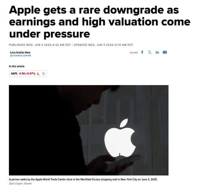 🚨 BREAKING : Apple $AAPL: Needham abbassa il rating e avverte: "Non investite finché il prezzo non raggiunge i $170-$180" 🚨🚨
