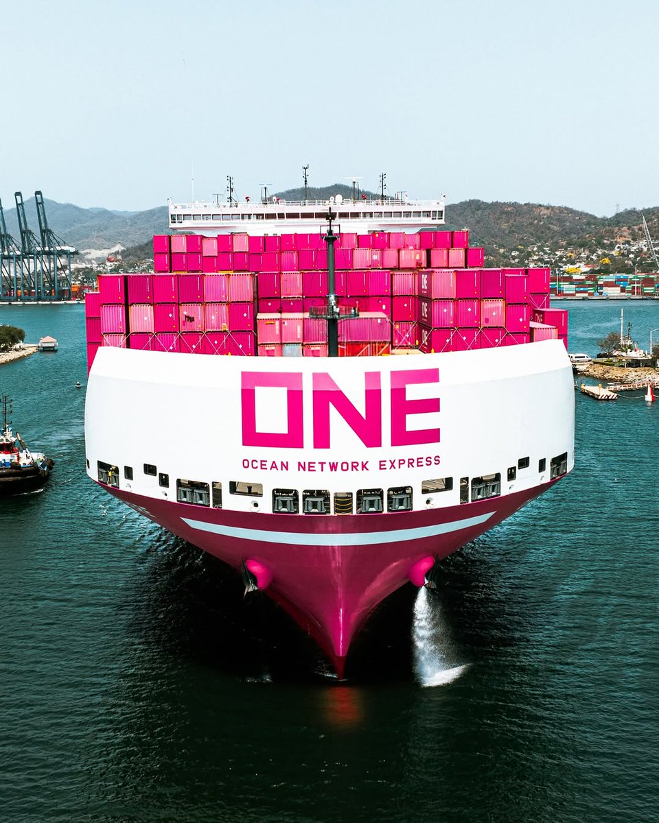 OceanNetworkExp's tweet photo. #ONE for the weekend: A striking presence in Manzanillo, Mexico 😮

Our ONE SPHERE exudes both color and confidence — a bold presence on the open sea, driven by a strong purpose 🚢💗
Discover more about our global services: https://t.co/Zr15YH4xIc

Big thanks to IG: @/olivertema for capturing this eye catching perspective 📸

#AsONEweCan