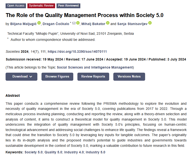 🔖Call for Reading
🏘️The Role of the Quality Management Process within Society 5.0 <a href="/Societies_MDPI/">Societies</a> #OpenAccess 
🔗Read full text here: mdpi.com/2075-4698/14/7…
#Society 5.0 #Industry 4.0 #Industry 5.0