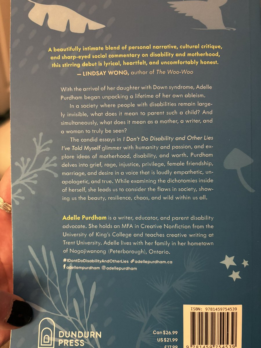 Finished reading my friend Adelle Purdham’s new book, I Don’t Do Disability and Other Lies I’ve Told Myself (Dundurn, 2024) tonight. Highly recommend for readers, writers, parents, and educators. ❤️📚🇨🇦