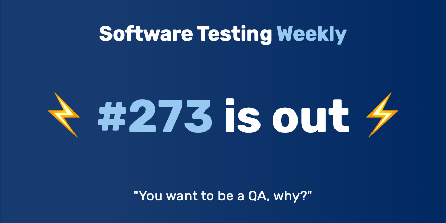 Hey! 🙂

The 273rd issue is out!
softwaretestingweekly.com/issues/273

Congrats <a href="/michaelbolton/">Michael Bolton @developsense.bsky.social</a>, <a href="/norootcause/">@norootcause.surfingcomplexity.com on Bluesky</a>, <a href="/therockertester/">Lee Hawkins</a>, <a href="/Mona101ma/">Mona M.Abd El-Rahman</a>, <a href="/Tweet_Cassandra/">Cassandra H. Leung</a>, <a href="/ihcenemed/">Ihcène Medjber</a>, <a href="/TheWebPerfQA/">Sebastian Attard</a>, <a href="/GreenReportBlog/">The Green Report</a>, <a href="/joan_media/">JoanMedia</a>, <a href="/executeAuto/">ExecuteAutomation</a> and <a href="/vasumanmoza/">vas</a>! 👏

#SoftwareTesting #QA