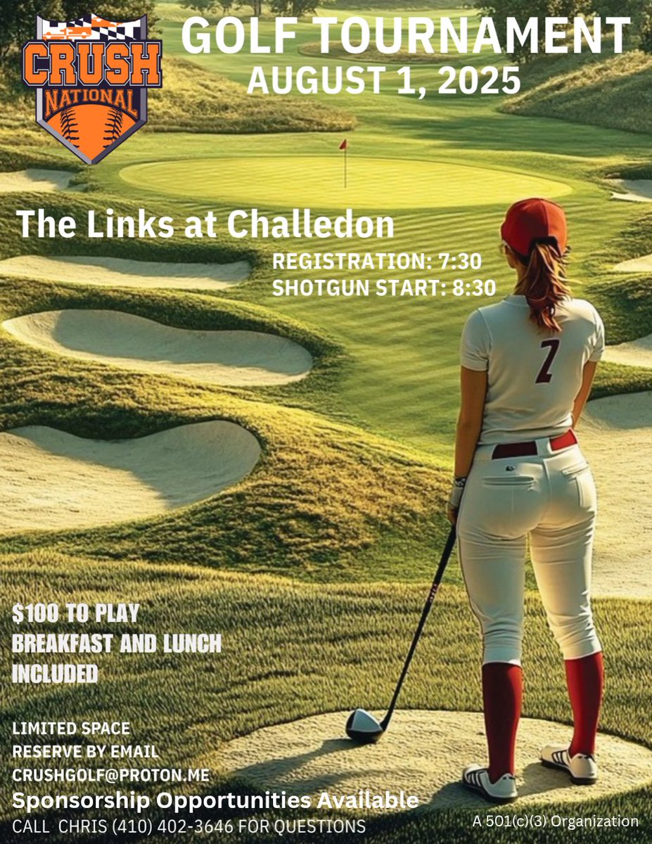 Maryland Crush National 18U (@mdcrushnatl) on Twitter photo ✴️FORE!✴️ We're having a golf outing fundraiser this August 1! Come play this beautiful course and support the ladies of our team! Single players welcome or grab a friend or two or three and register today! Sponsorships are also available! Email CrushGolf@Proton.Me ✴️FORE!✴️ We're having a golf outing fundraiser this August 1! Come play this beautiful course and support the ladies of our team! Single players welcome or grab a friend or two or three and register today! Sponsorships are also available! Email CrushGolf@Proton.Me