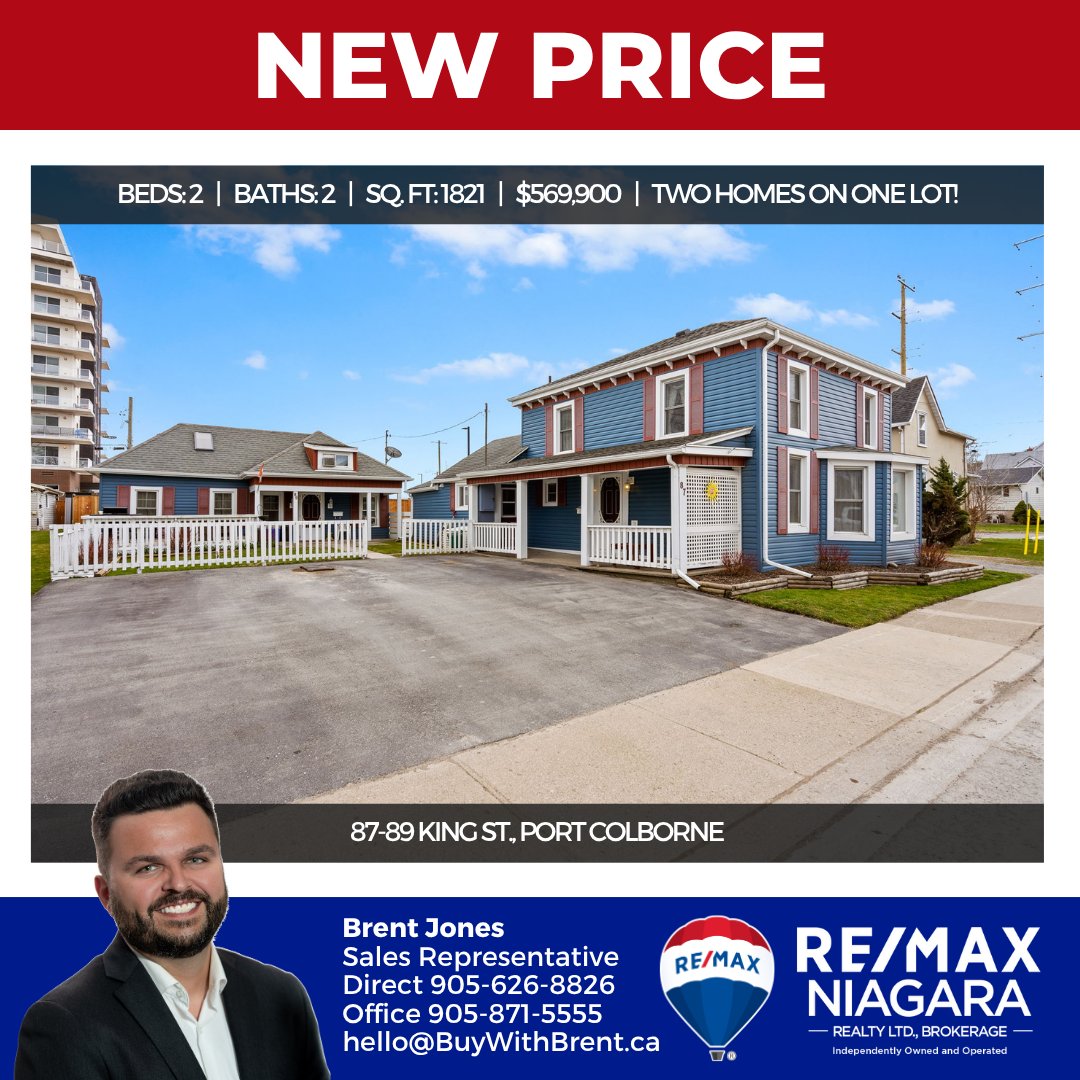 🚨 NEW PRICE!
🏠 87-89 KING ST., PORT COLBORNE
👍 NOW ASKING $569,900
☎️ 905-626-8826
🖱️ CLICK FOR DETAILS: buywithbrent.ca/property/87-ki…

Own two homes on one property; enjoy ownership while collecting rental income on a second home. Three beds, three baths and two kitchens in total.