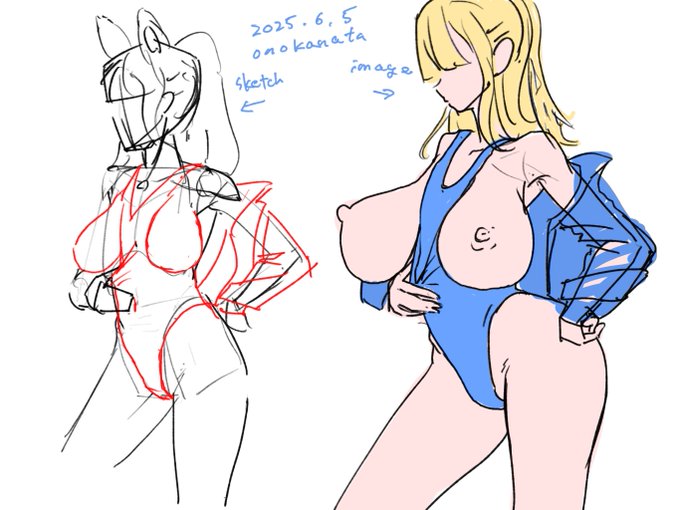 最近の練習は、スケッチしてから爆乳にするのがブーム。
きれいな形で大きくするの難しい。 