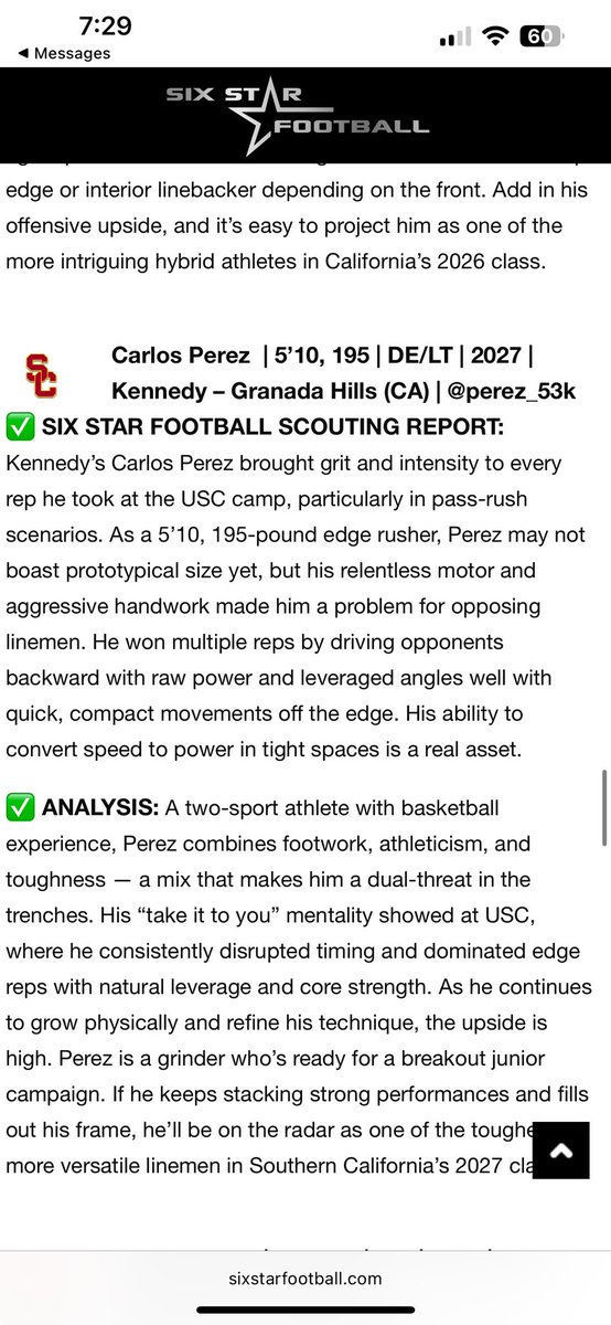 perez_53k's tweet photo. Thank you @sixstarfootball for the amazing words!! Can’t wait to keep grinding and getting better. 🙏 https://t.co/9eTJE68Qne