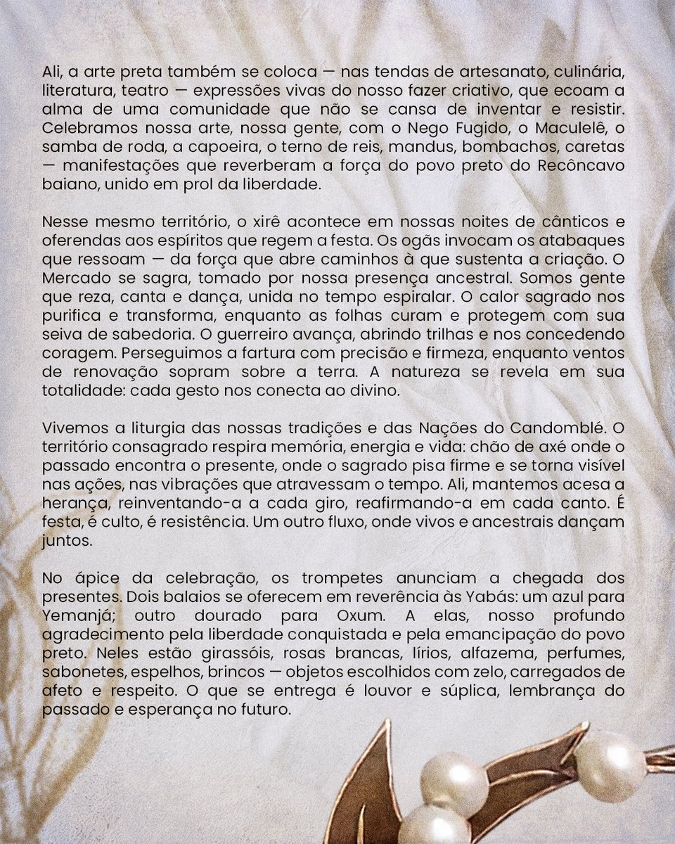 Em 2026, a Beija-Flor ocupa a avenida com axé, memória e resistência.

“Amanhã, talvez, tudo recomece. Afinal, resistir, ocupar, reexistir e transgredir é o que nos mantém, Beija-Flor, é o que nos mantém, BEMBÉ”.