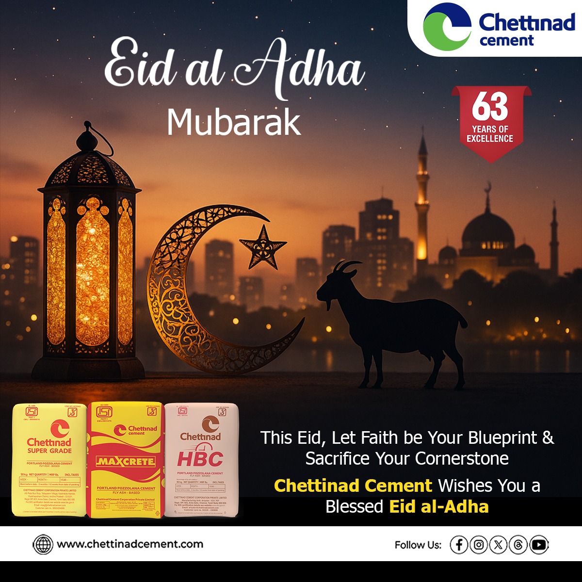 ChettinadCement's tweet photo. Built on strength, grounded in values.

Wishing you a solid and serene Eid al-Adha.

#ChettinadCement #EidMubarak #Bakrid #Cement #CementIndustry #EidAlAdha #StrengthInValues #SolidFoundation #SereneMoments #CelebrateTogether #FamilyAndFaith #GratitudeAndJoy #CulturalTraditions #PeaceAndHarmony