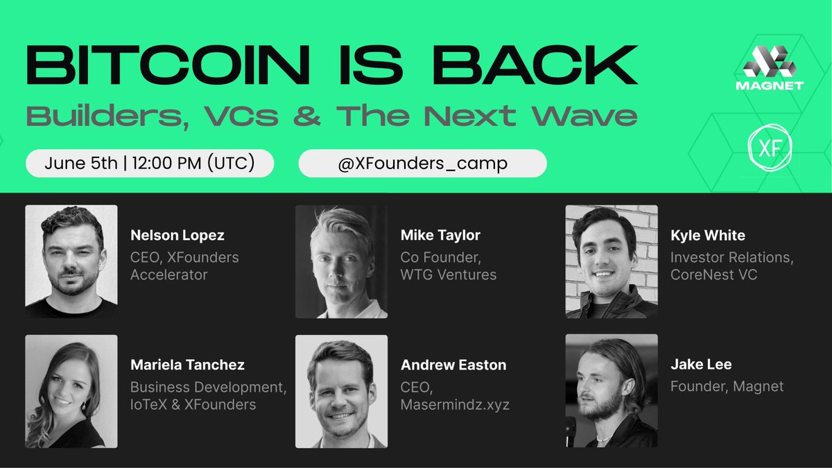 Magnet (@magnet_growth) on Twitter photo 🎙 Big talk incoming: Bitcoin is Back!
Join <a href="/XFounders_camp/">XFounders Bootcamp & Startup Reality</a> for a deep dive into:
🔸 The resurgence of Bitcoin builders & VCs
🔸 What’s getting built right now
🔸 What this cycle unlocks for founders
Magnet founder <a href="/jakeonblock/">JakeOnBlock</a> joins a powerhouse panel shaping the next wave 🎙 Big talk incoming: Bitcoin is Back!
Join <a href="/XFounders_camp/">XFounders Bootcamp & Startup Reality</a> for a deep dive into:
🔸 The resurgence of Bitcoin builders & VCs
🔸 What’s getting built right now
🔸 What this cycle unlocks for founders
Magnet founder <a href="/jakeonblock/">JakeOnBlock</a> joins a powerhouse panel shaping the next wave