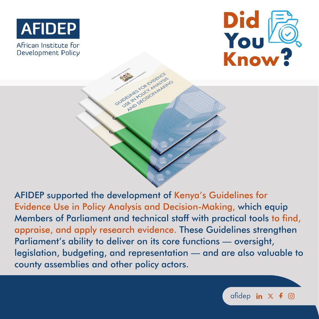 Did you know that Kenya’s Parliament has official guidelines to support the systematic use of research and other forms of evidence in policymaking?
With support from AFIDEP, the Guidelines for Evidence Use in Policy Analysis and Decision-Making were developed to equip Members of