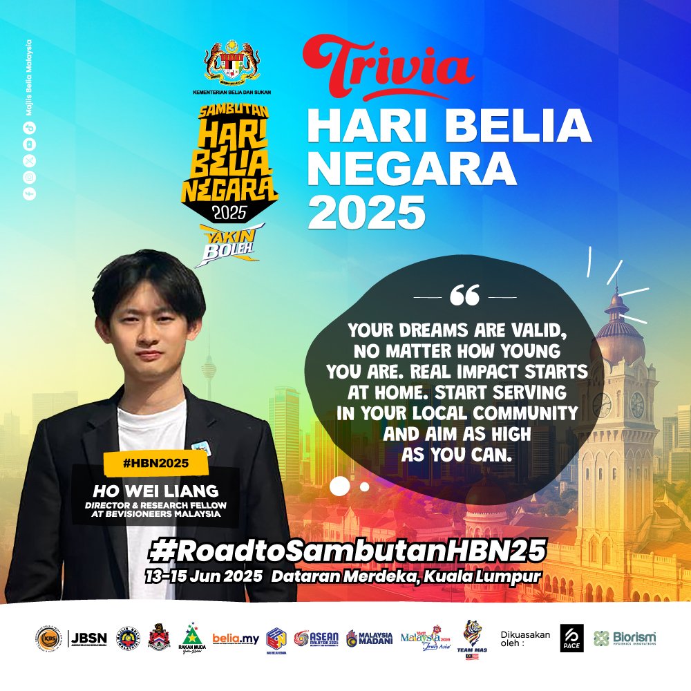 📣 #RoadtoSambutanHBN25 💥🔥 

🚨 Ada event terbesar berlaku bulan ini. Sambutan Hari Belia Negara 2025 bakal tiba tidak lama lagi! 

‼️ Lock tarikh ini :
📆 13-15 Jun 2025
📍 Dataran Merdeka, Kuala Lumpur
 
🇲🇾 Belia Malaysia, masa kita dah sampai! Jom turun ramai2 &amp; gegarkan