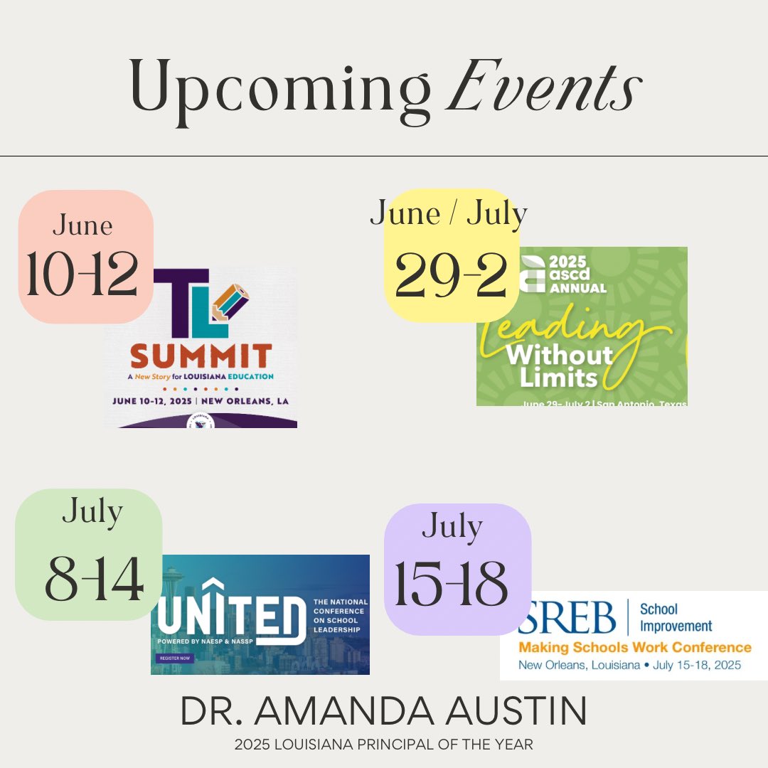 dr_amandaaustin's tweet photo. As my tenure as your 2025 Louisiana Principal of the Year comes to a close next month, I'm thrilled to have represented our State at both the local and national levels! This experience has been nothing short of life-changing and an honor! #2025LAPOY #LDOE #DreamTeachers #IPSB https://t.co/OGPtOlLd1y