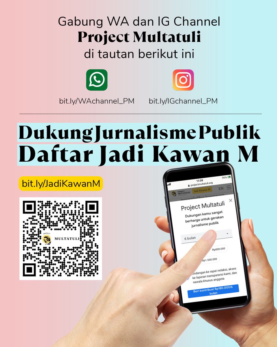 projectm_org's tweet photo. Dukung kami dengan menjadi Kawan M di - https://t.co/STwCPyTbiQ. Kawan M selama ini sudah mendukung liputan #GenerasiBurnout, #UnderprivilegedGenZ, dan yang terbaru #GenerasiCemas.

Gabung juga di:
WA Channel: https://t.co/RHVDUUgi92 
IG Channel: https://t.co/5EzIIJ6D4F https://t.co/w3jwoaqCBB
