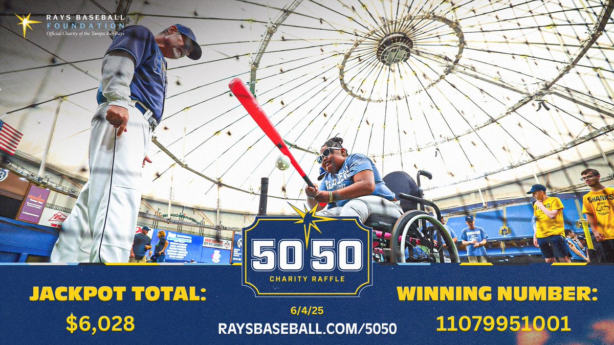 Yesterday's 50/50 Charity Raffle winning number! 

Don't forget to enter todays before first pitch to double your chances at rays5050.com
