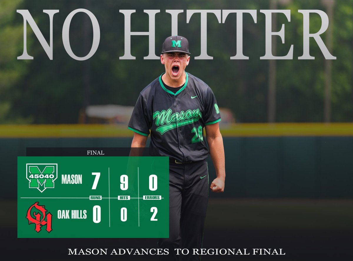 MasonHSBaseball's tweet image. Andrew, I’m tired of making no hitter graphics.