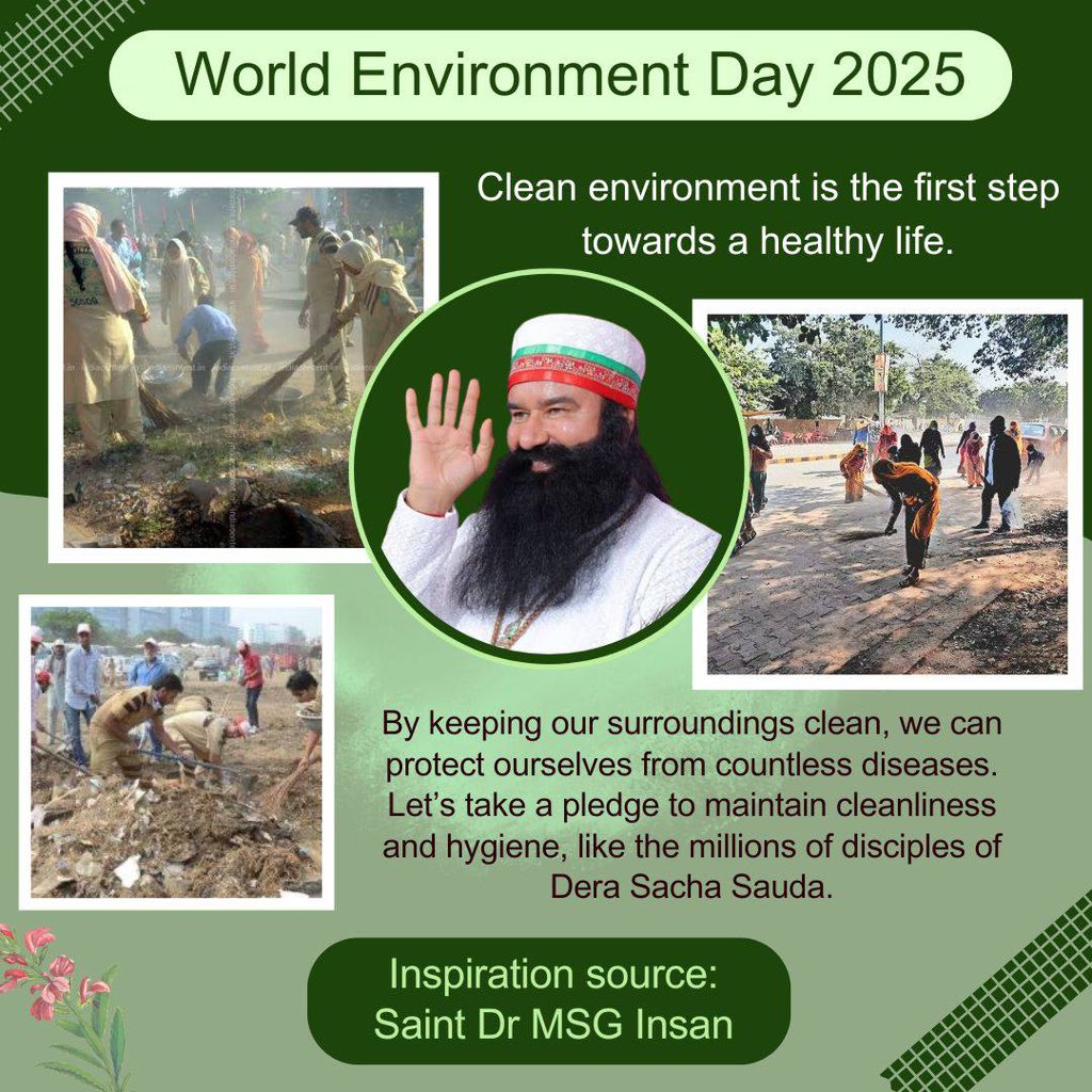 Environment is degrading day by day. On the occasion of #WorldEnvironmentDay2025 , with the guidance of Saint Dr MSG ,everyone should take a pledge to save the environment by avoiding the use of plastic and #BeatPlasticPollution and saving mother earth . #WorldEnvironmentDay