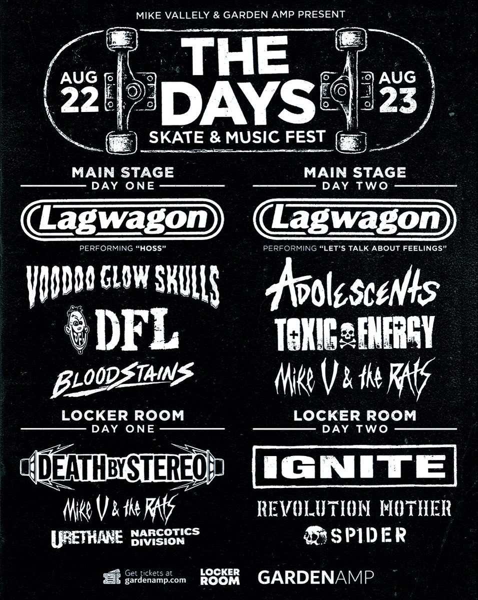 PUNKER_44's tweet photo. THE DAYS - SKATE &amp; MUSIC FEST
This is INSANE 🤘😍 DON'T miss it!!!

#PunkRock #PunkRockMusic #MusicFest #TheDays #LagWagon #VoodooGlowSkulls #Adolescents #Ignite https://t.co/CCA0zQ2wgo