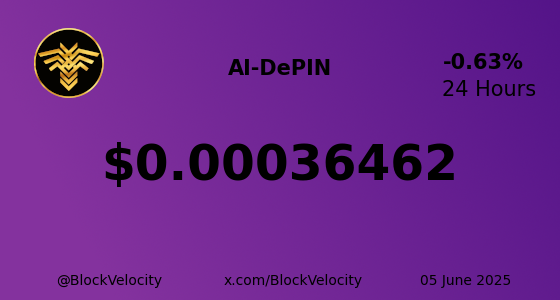 BlockVelocity's tweet photo. 🚀  *  AI-DePIN (AIDP)  * 🚀

💰  Current Price:  $0.00036462
📈  Change:  -0.6349%
🔝  High:  $0.00037207  | 🔻 Low: $0.00036415

🔗 Website: https://t.co/EzeG0nQGXh
🐦 X: @AiDePIN_Org

$AIDP #AI #DePIN #AIDP #BlockVelocity #Blockchain #Crypto #Trading #Investing https://t.co/X2wmygxJNg