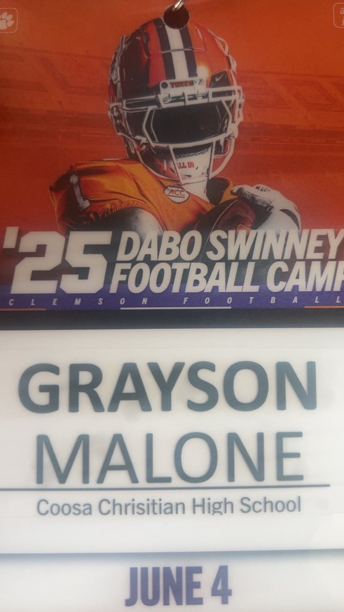 Grayson Malone (@graymal13) on Twitter photo HONORED and BLESSED to be able to attend the camp and be coached in DEATH VALLEY 🐅.
<a href="/ClemsonFB/">Clemson Football</a> <a href="/CoachConn/">Mickey Conn</a> <a href="/DexPreps/">DexPreps</a> <a href="/BamaPrepsFB/">BamaPreps</a> <a href="/ocale94/">Mark Obryant</a> <a href="/Coach_Whitmire/">Teddy_Whitmire</a> <a href="/EricAlbright21/">Eric Albright</a> HONORED and BLESSED to be able to attend the camp and be coached in DEATH VALLEY 🐅.
<a href="/ClemsonFB/">Clemson Football</a> <a href="/CoachConn/">Mickey Conn</a> <a href="/DexPreps/">DexPreps</a> <a href="/BamaPrepsFB/">BamaPreps</a> <a href="/ocale94/">Mark Obryant</a> <a href="/Coach_Whitmire/">Teddy_Whitmire</a> <a href="/EricAlbright21/">Eric Albright</a>