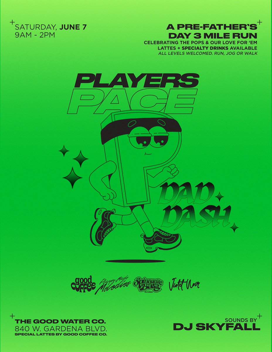 Players Pace: Dad Dash. This Saturday for the pops out here making it happen. 

Got the “No Fashioned” Fathers Day latte &amp; full athletic recovery post-run w/ massages, stretches, compression sleeves to help you get back &amp; got a special gift for the dads at the end of our run 🥂