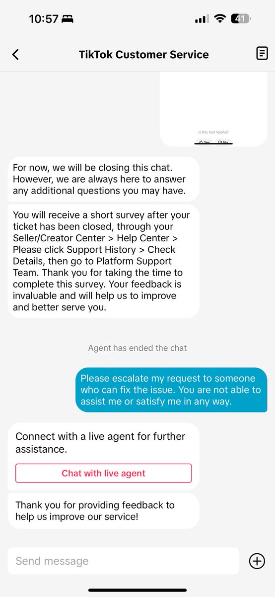 weboddity's tweet photo. @tiktok_us Support YET AGAIN after MANY requests to escalate my issue and actually articulate what I’ve done wrong since I have no violation points but they’ve disabled it shoppability. Trash every time and shutting down the chat without my consent every single time. https://t.co/B8G9JUCVzP