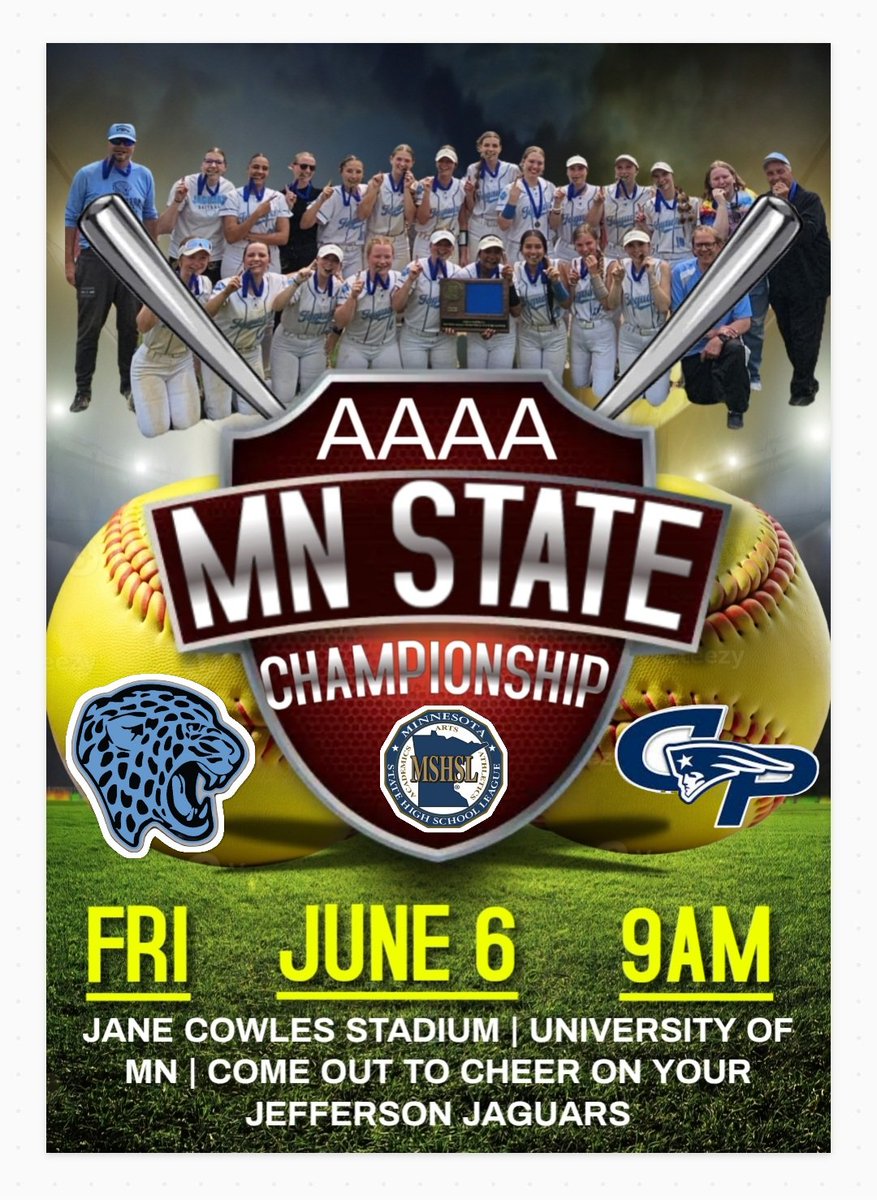 Remi Rudquist (@remi_rudquist) on Twitter photo Jaguars WIN. Beat #1 seed Forest Lake 3-2 in semi finals. Improve our record to 25-2 on the season. Championship game on Friday vs. Champlin Park at 9AM @ Jane Cowles Stadium, U of MN. LET'S GO JAGS. <a href="/jeffjaguars/">Jefferson Jaguars</a> Jaguars WIN. Beat #1 seed Forest Lake 3-2 in semi finals. Improve our record to 25-2 on the season. Championship game on Friday vs. Champlin Park at 9AM @ Jane Cowles Stadium, U of MN. LET'S GO JAGS. <a href="/jeffjaguars/">Jefferson Jaguars</a>