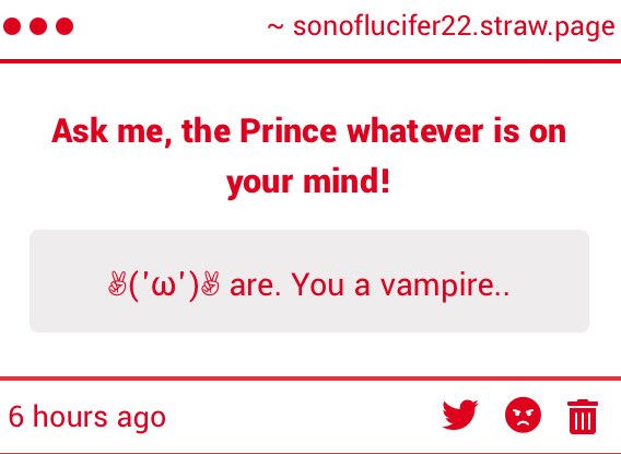 um? Who sent this? No, I’m not a vampire. I’m just a demon… son of Lucifer Morningstar and Lilith Morningstar. Mind telling me who sent this? I’m just curious and confused.