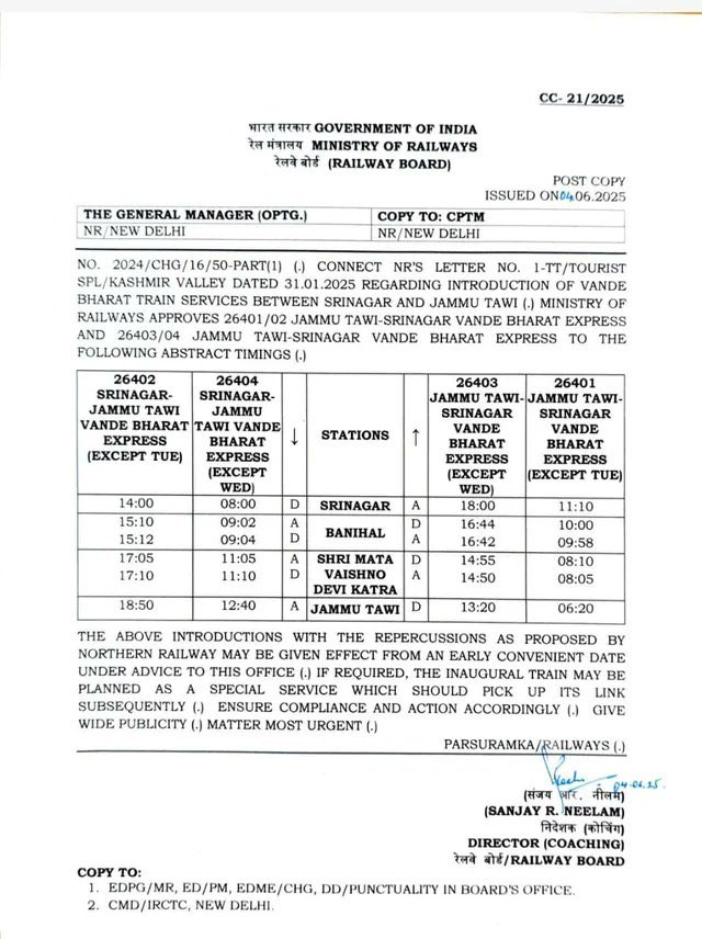 Advocate Ajay Nanda (@ajay_mlnanda) on Twitter photo Very unfortunate!
As per the schedule, Katra–Srinagar #VandeBharat starts tomorrow—but NO Stop at #Reasi station!
People of Reasi waited over a century for this day—sacrificing water sources, bearing disruptions—yet are now left out.
Reasi is a historic & tourism-rich Very unfortunate!
As per the schedule, Katra–Srinagar #VandeBharat starts tomorrow—but NO Stop at #Reasi station!
People of Reasi waited over a century for this day—sacrificing water sources, bearing disruptions—yet are now left out.
Reasi is a historic & tourism-rich