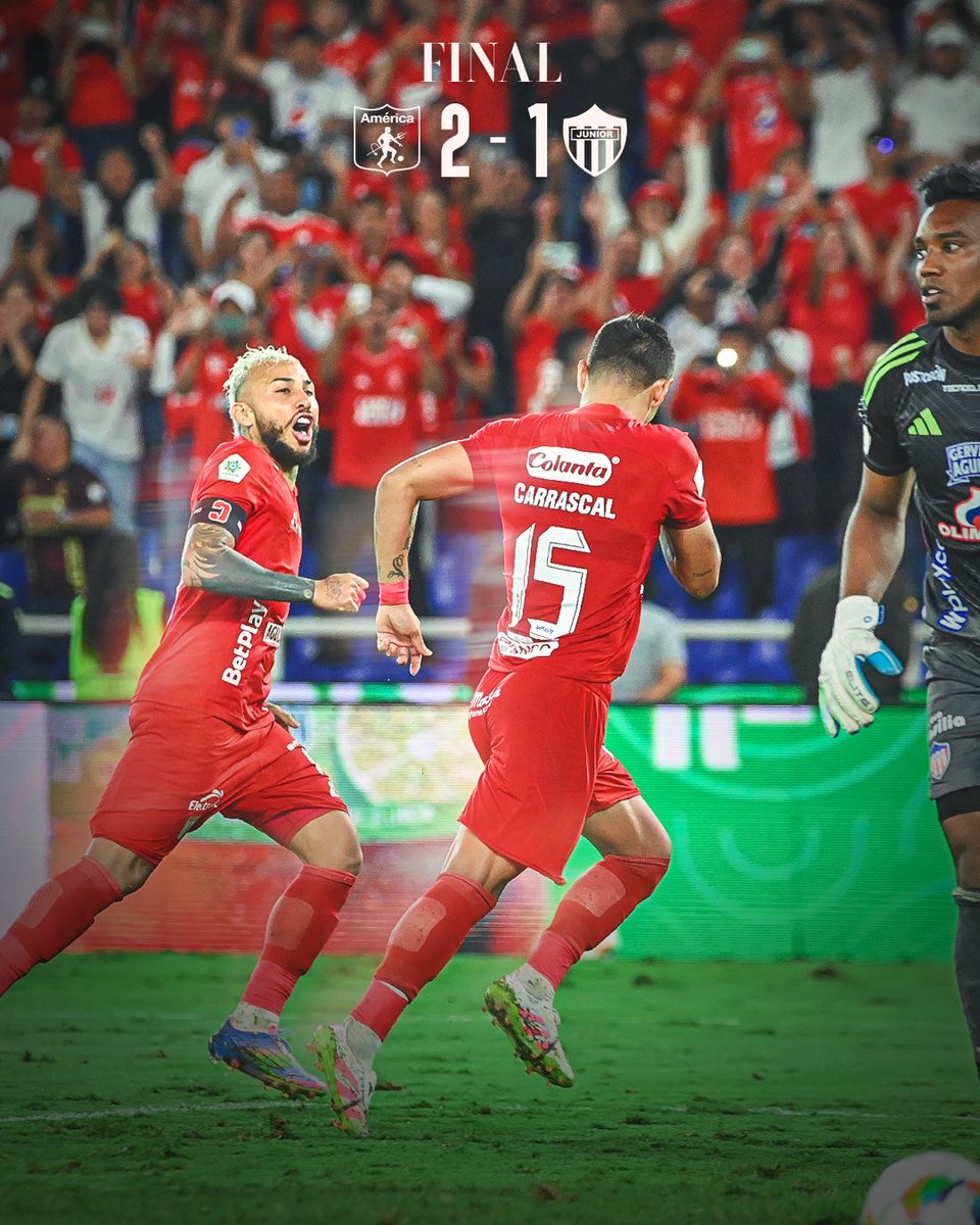 AMÉ 🆚 JUN [2-1]

|90’ +6’ ⏱| EN NUESTRA CASA Y CON EL APOYO DE LOS QUE SIEMPRE HAN ESTADO, REMONTAMOS Y NOS QUEDAMOS CON LOS TRES PUNTOS. 👹 ¡¡TODO POR AMÉRICA!! ❤️‍🔥

#AMÉxJUN
#LigaBetPlay